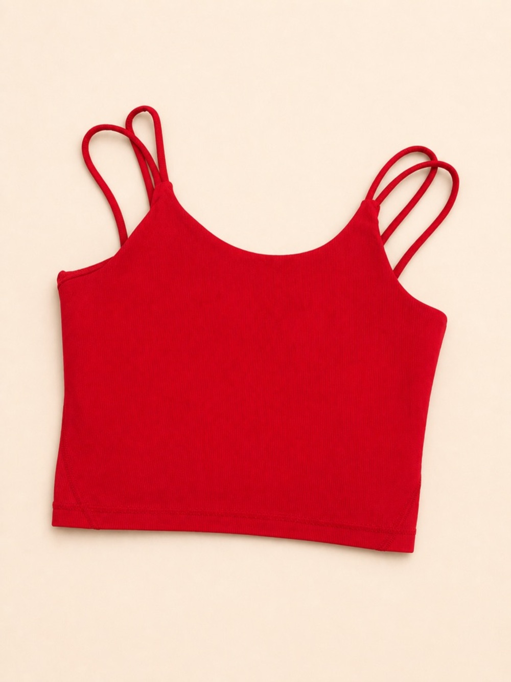 Double-Strap Red Ribbed Crop Camisole - Women